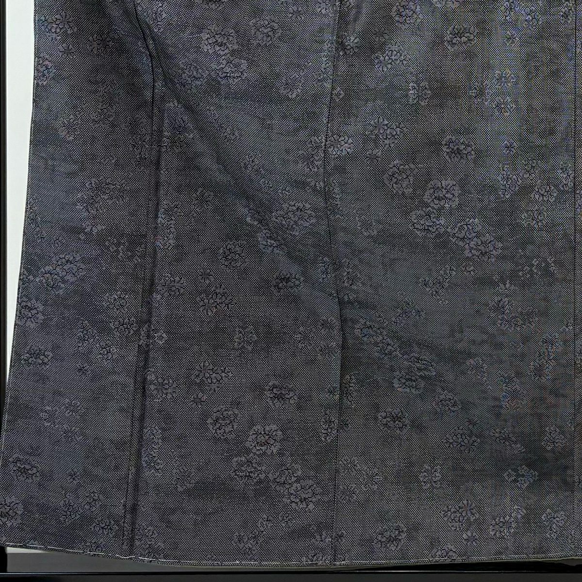 【美品】 大島紬織 身長159.5cm 袖長63cm S 雙層 證書附帶 草花紋紋 墨色 純蠶絲 優品級