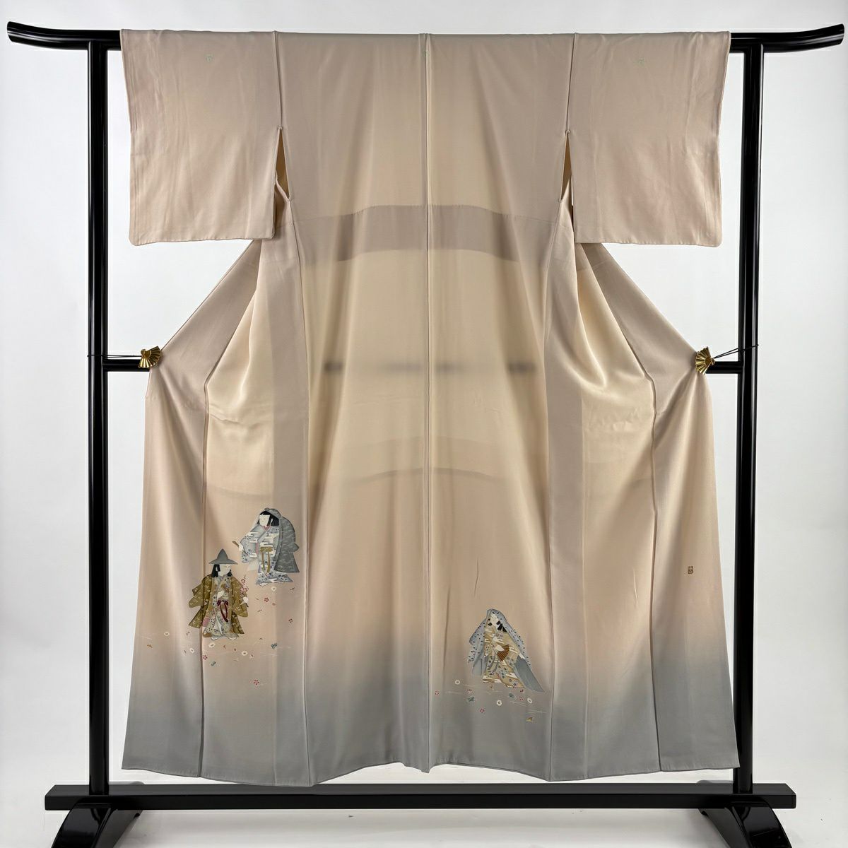 付下 身長152cm 袖長61cm S 雙層 落款有 童 松樹葉 漸層 粉米色 純蠶絲 優品級 三個紋