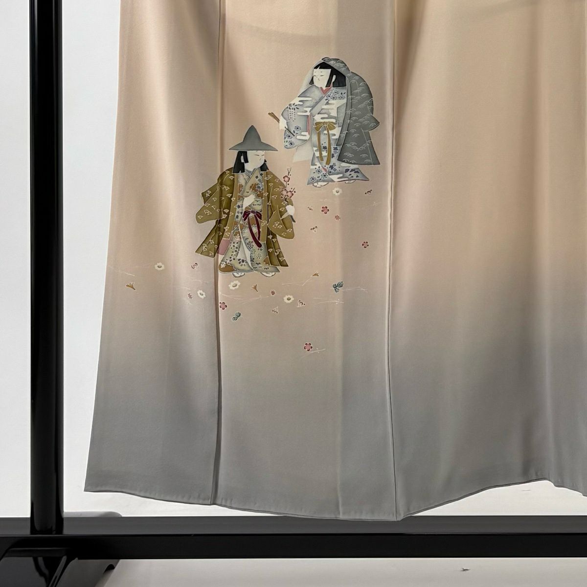 付下 身長152cm 袖長61cm S 雙層 落款有 童 松樹葉 漸層 粉米色 純蠶絲 優品級 三個紋