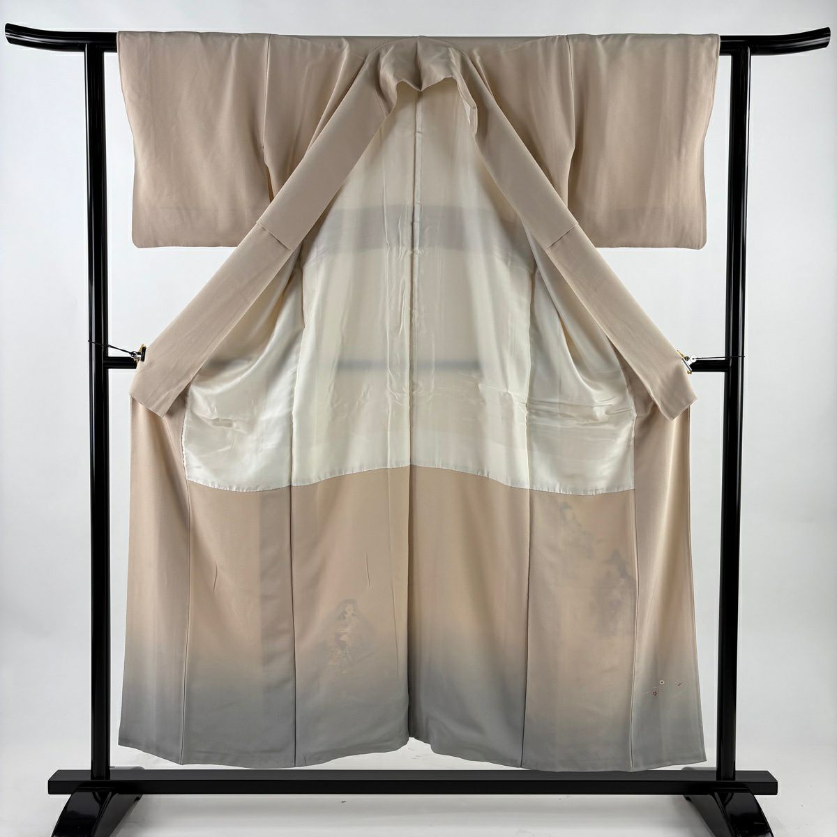 付下 身長152cm 袖長61cm S 雙層 落款有 童 松樹葉 漸層 粉米色 純蠶絲 優品級 三個紋