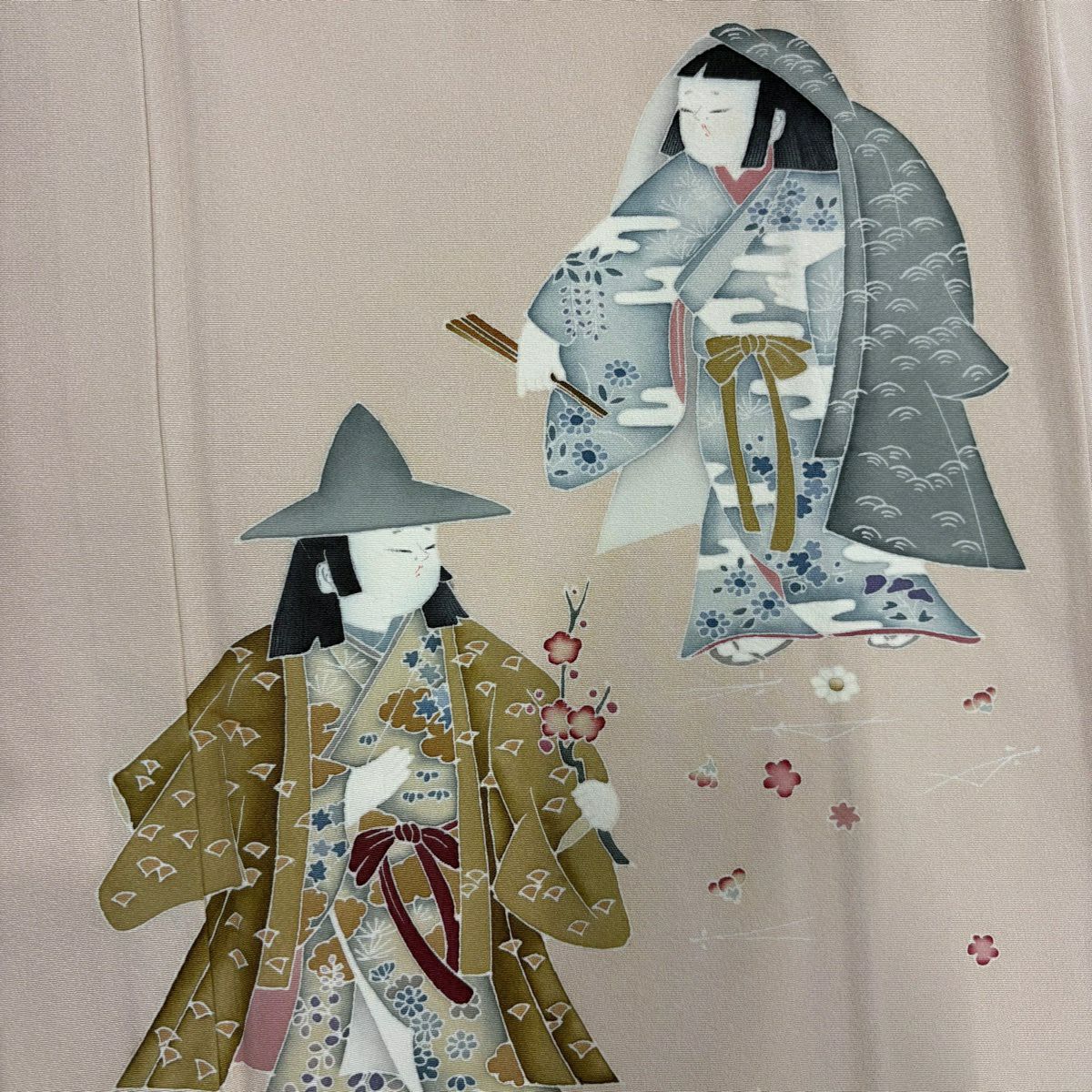 付下 身長152cm 袖長61cm S 雙層 落款有 童 松樹葉 漸層 粉米色 純蠶絲 優品級 三個紋