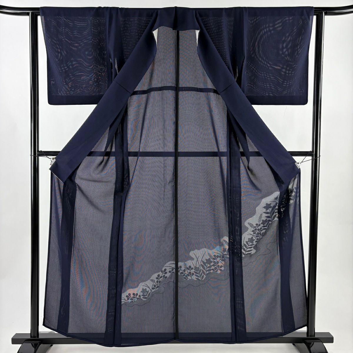 【美品】 付下 身長157cm 袖長61.5cm S 薄物 縱絽 桔梗 萩 深藍 純蠶絲 秀品級 一個紋