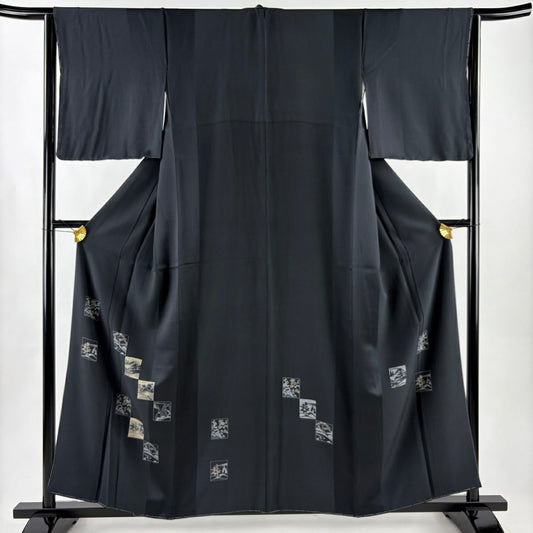 付下 身長158cm 袖長63.5cm S 雙層 松樹竹子梅花 色紙 金銀彩 墨 純蠶絲 秀品級