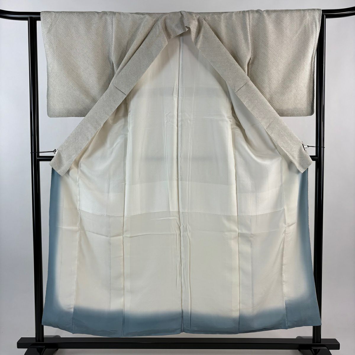 小紋 身長153.5cm 袖長62.5cm S 雙層 幾何學圖案 全絞染 灰色 純蠶絲 優品級