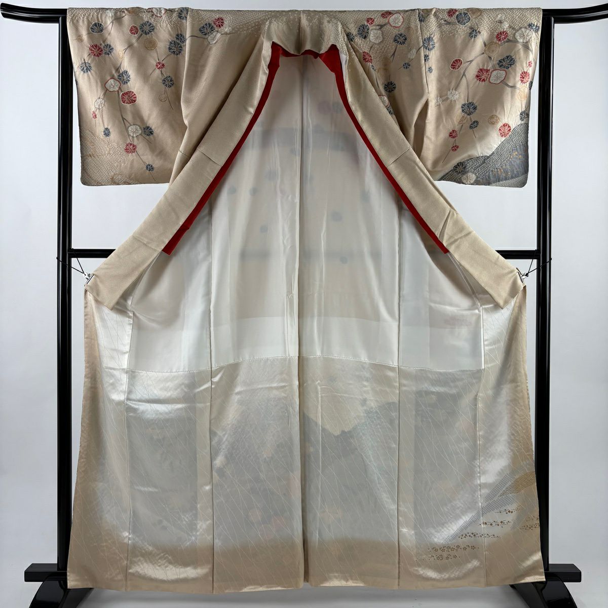 訪問服 身長161cm 袖長63.5cm S 雙層 菊花 流水 銀通絞染 米色 純蠶絲 優品級
