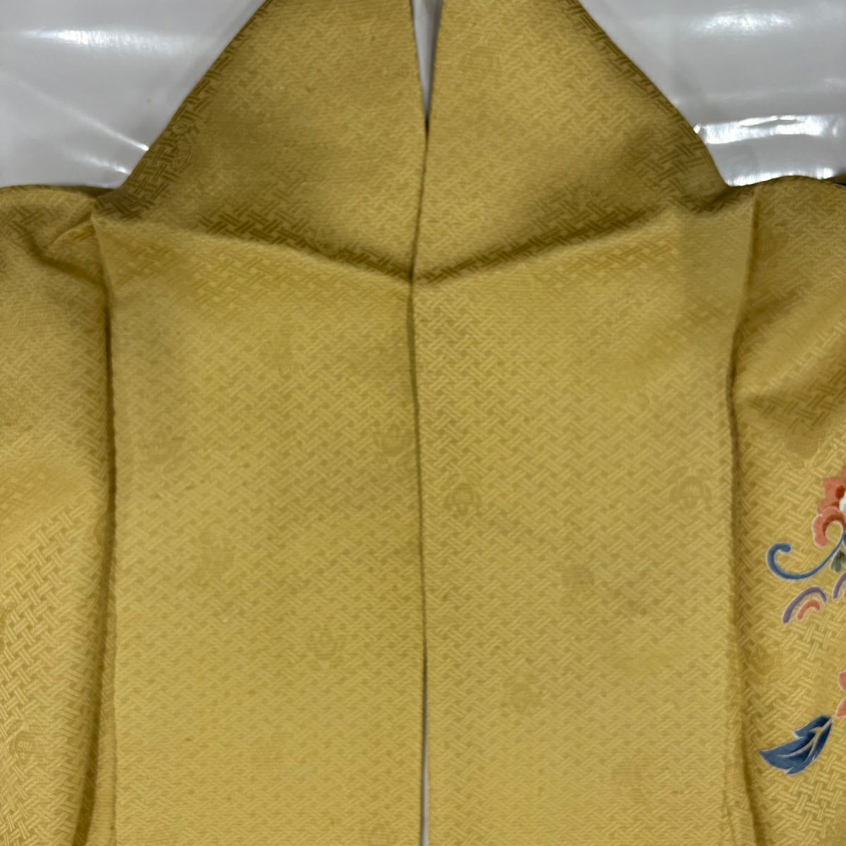 【美品】訪問服 身長164cm 袖長65cm M 雙層 花唐草紋 向鳥 金銀彩 漸層 淡黃土 純蠶絲 優品級