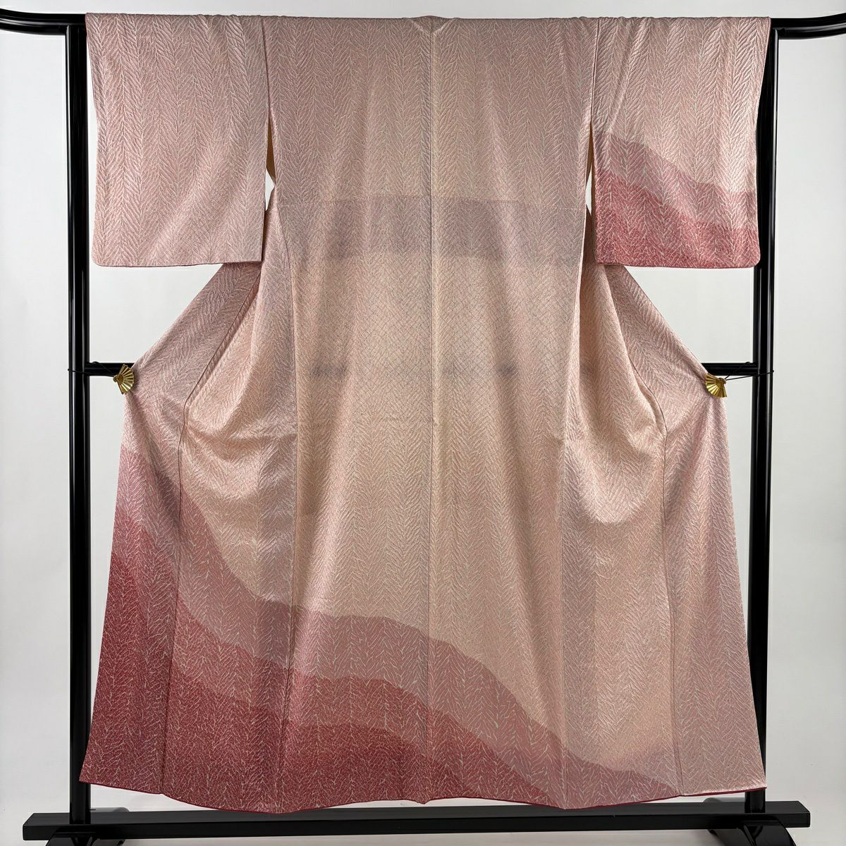 【美品】 付下 身長153.5cm 袖長64cm M 雙層 幾何圖案 絞染 漸層 粉紅 純蠶絲 優品級