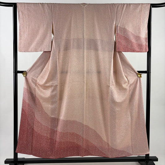 【美品】 付下 身長153.5cm 袖長64cm M 雙層 幾何圖案 絞染 漸層 粉紅 純蠶絲 優品級
