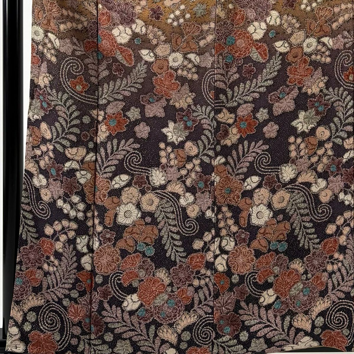 訪問服 身長161.5cm 袖長65cm M 雙層 草花紋紋 唐草紋紋 拉麵通過 漸層 灰紫 純蠶絲 優品級