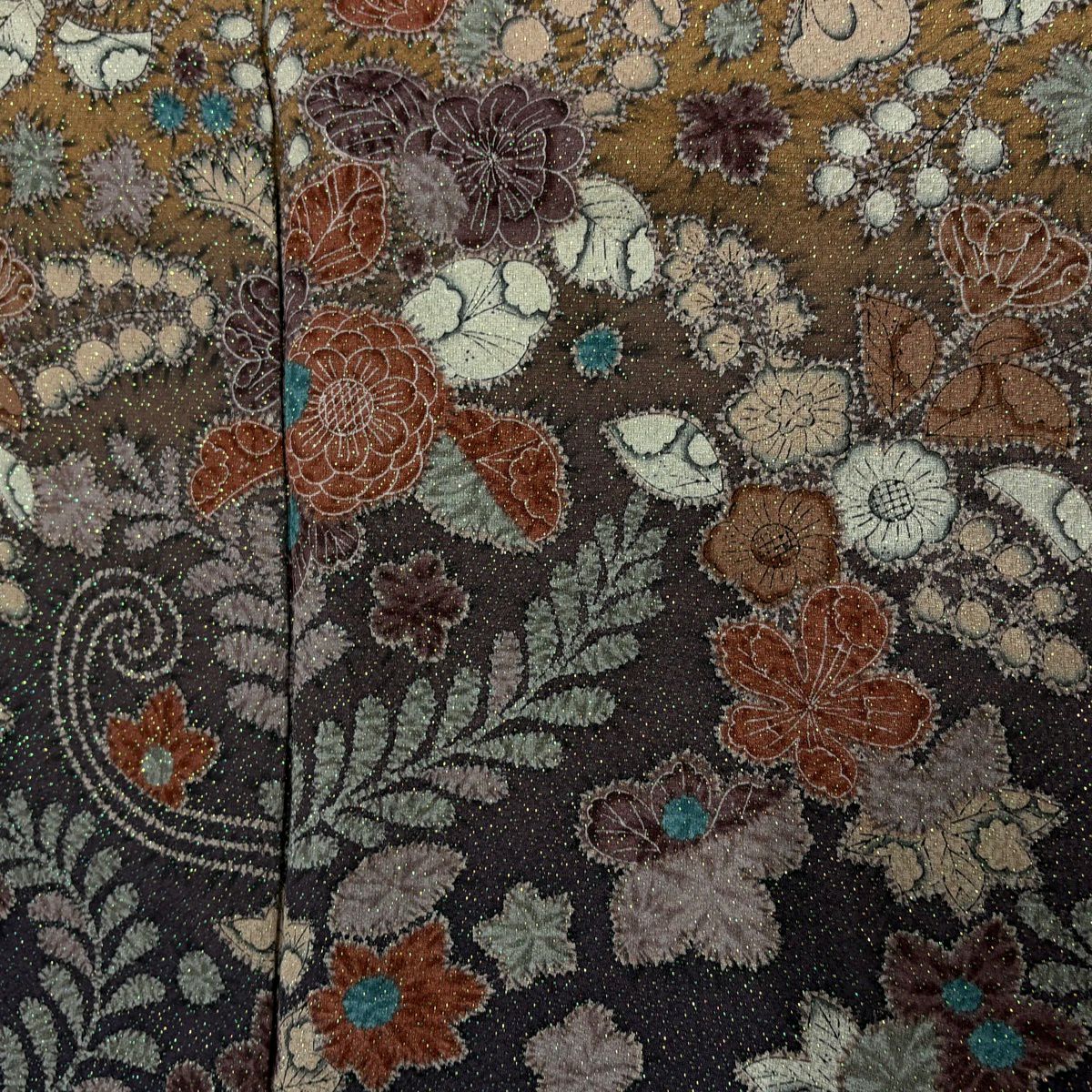 訪問服 身長161.5cm 袖長65cm M 雙層 草花紋紋 唐草紋紋 拉麵通過 漸層 灰紫 純蠶絲 優品級