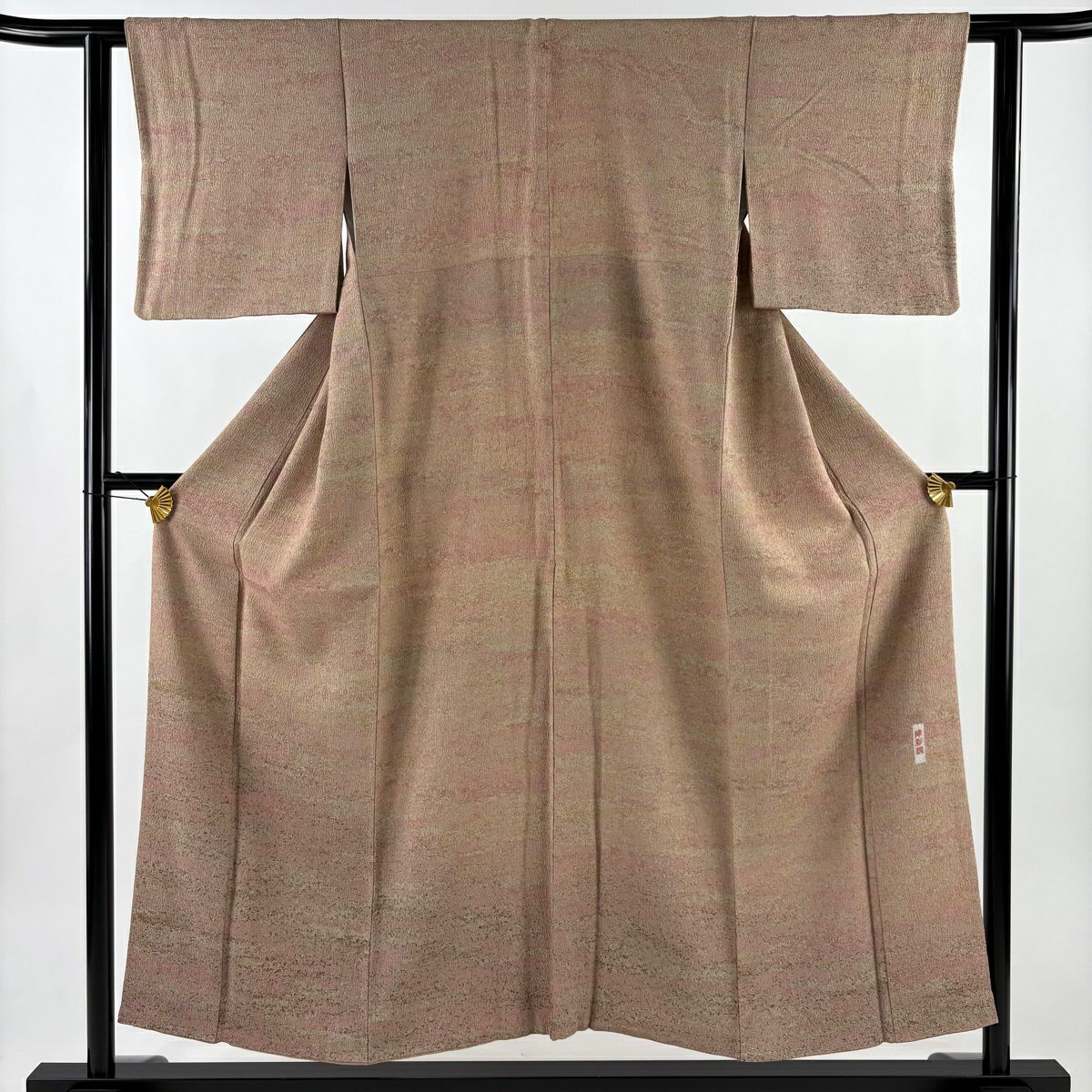 【美品】 付下 身長153.5cm 袖長60.5cm S 雙層 幾何圖案 陶彩染 粉米色 純蠶絲 秀品級 一個紋
