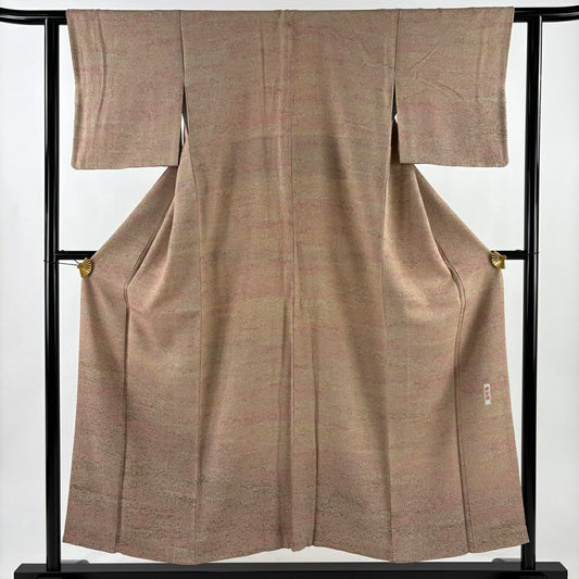 【美品】 付下 身長153.5cm 袖長60.5cm S 雙層 幾何圖案 陶彩染 粉米色 純蠶絲 秀品級 一個紋