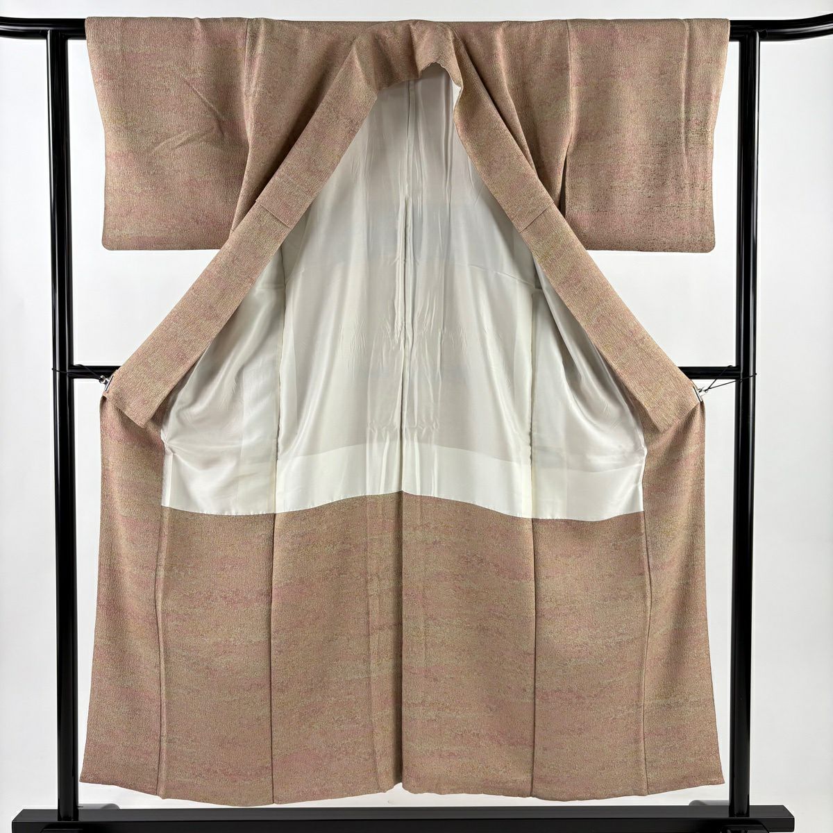 【美品】 付下 身長153.5cm 袖長60.5cm S 雙層 幾何圖案 陶彩染 粉米色 純蠶絲 秀品級 一個紋