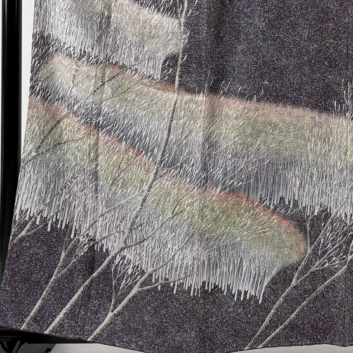 【美品】訪問服 身長161cm 袖長63cm S 雙層 落款あり 樹木 ぼかし 濃紫 純蠶絲 秀品級 一つ紋