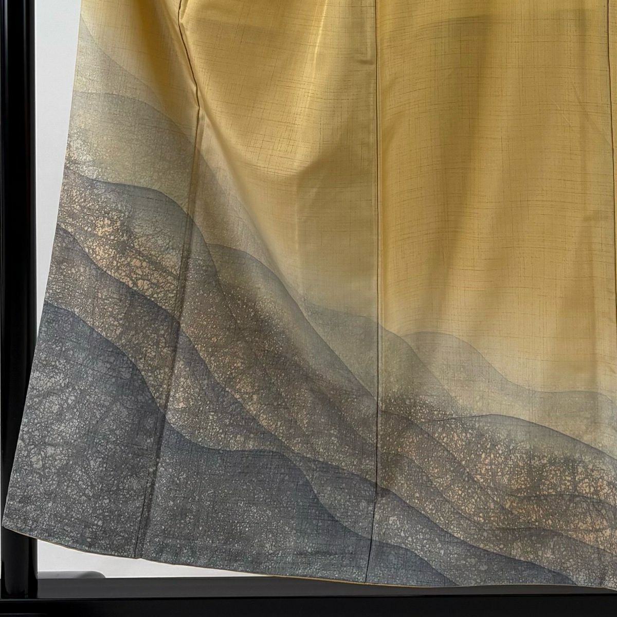 【美品】訪問服 身長155.5cm 袖長64cm M 雙層 紬織織 幾何學圖案 漸層 淡黃土色 純蠶絲 優品級