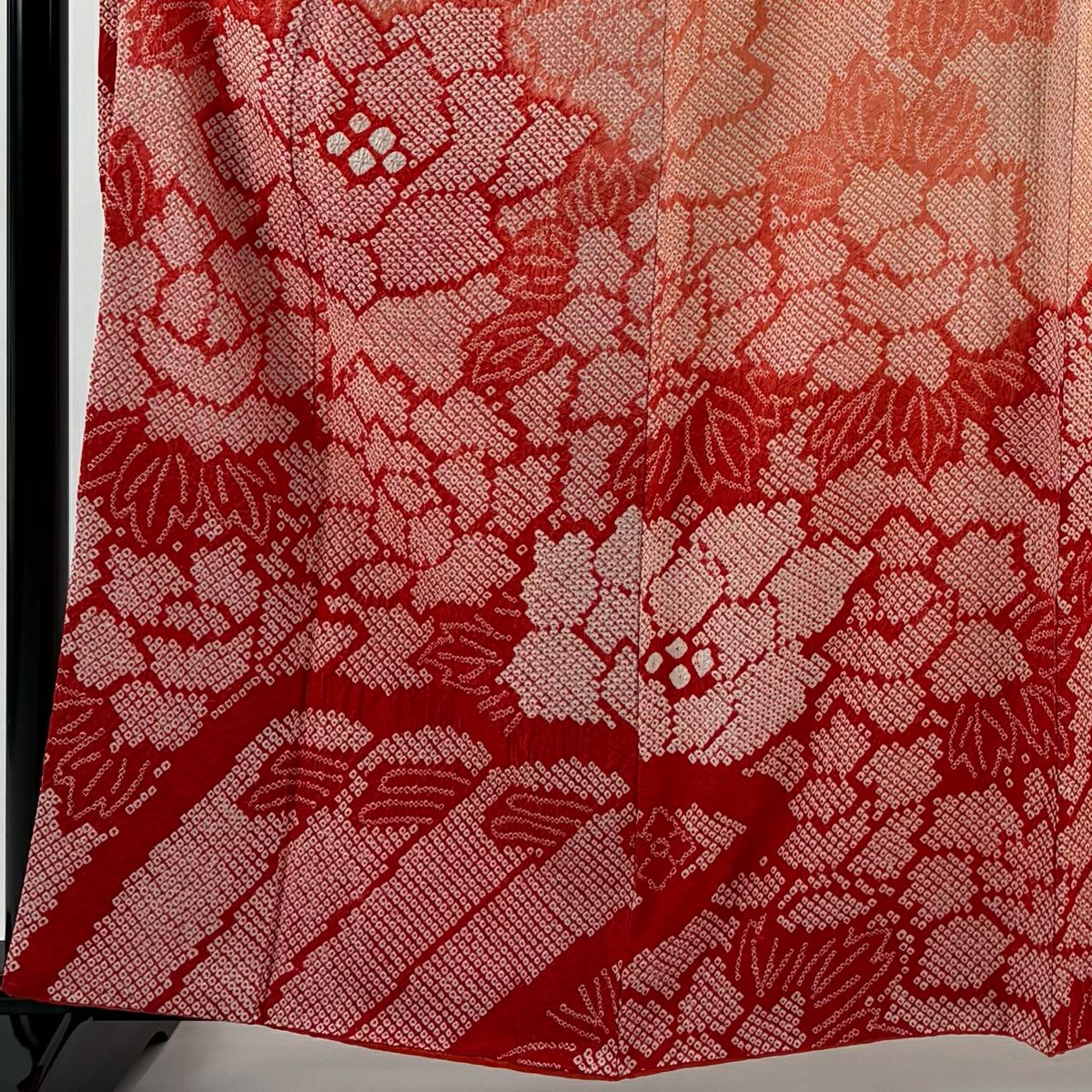 【美品】振袖禮服 身長162cm 袖長62.5cm S 雙層 牡丹 檜扇子 總絞染 鮭粉色 純蠶絲 秀品級