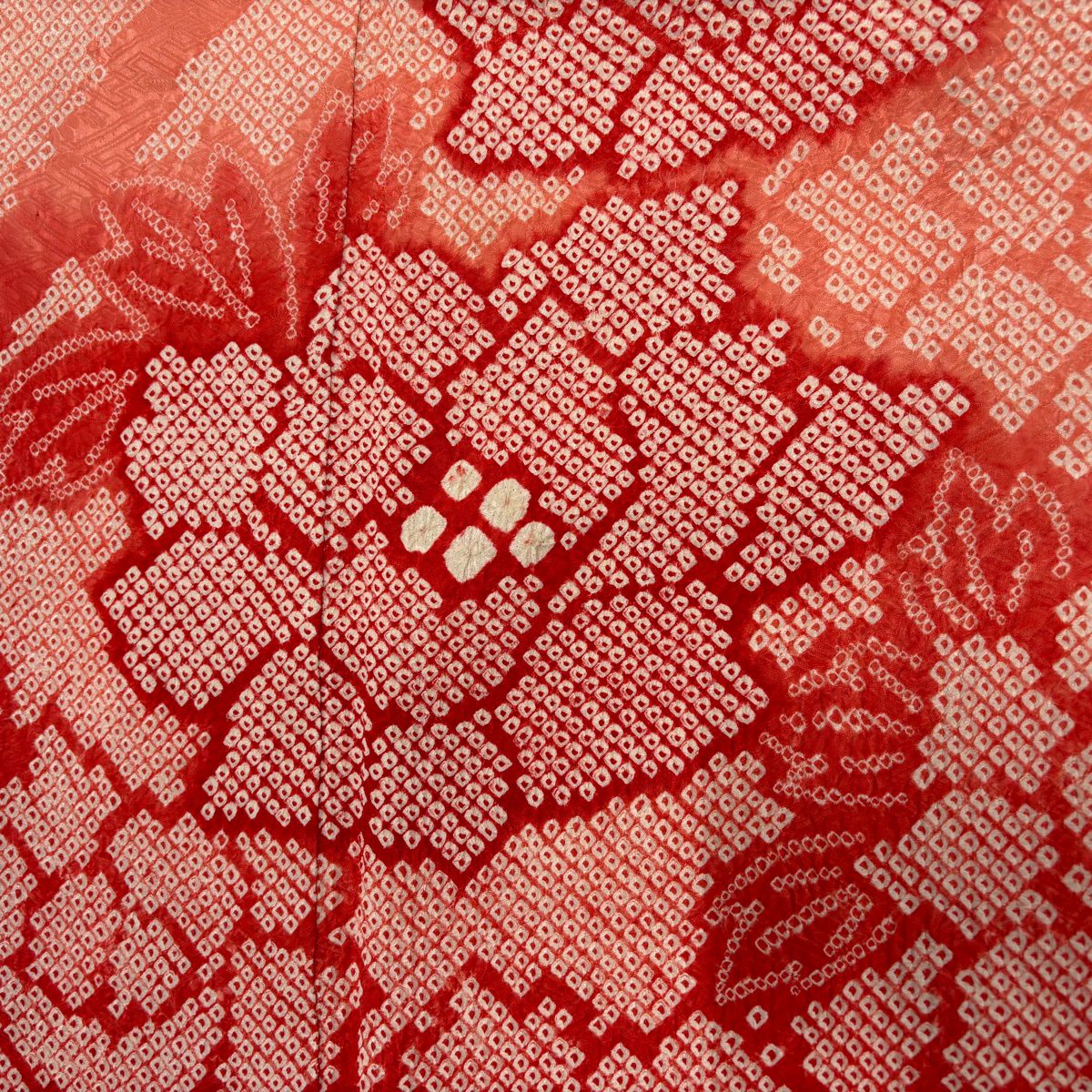 【美品】振袖禮服 身長162cm 袖長62.5cm S 雙層 牡丹 檜扇子 總絞染 鮭粉色 純蠶絲 秀品級