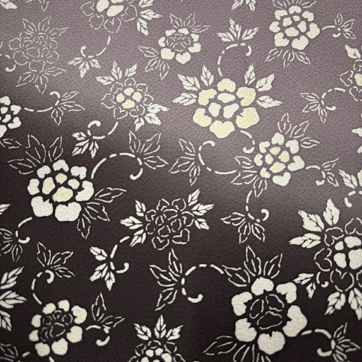 付下 身長154cm 袖長62.5cm S 雙層 草花紋紋 漸層 灰紫 純蠶絲 優品級