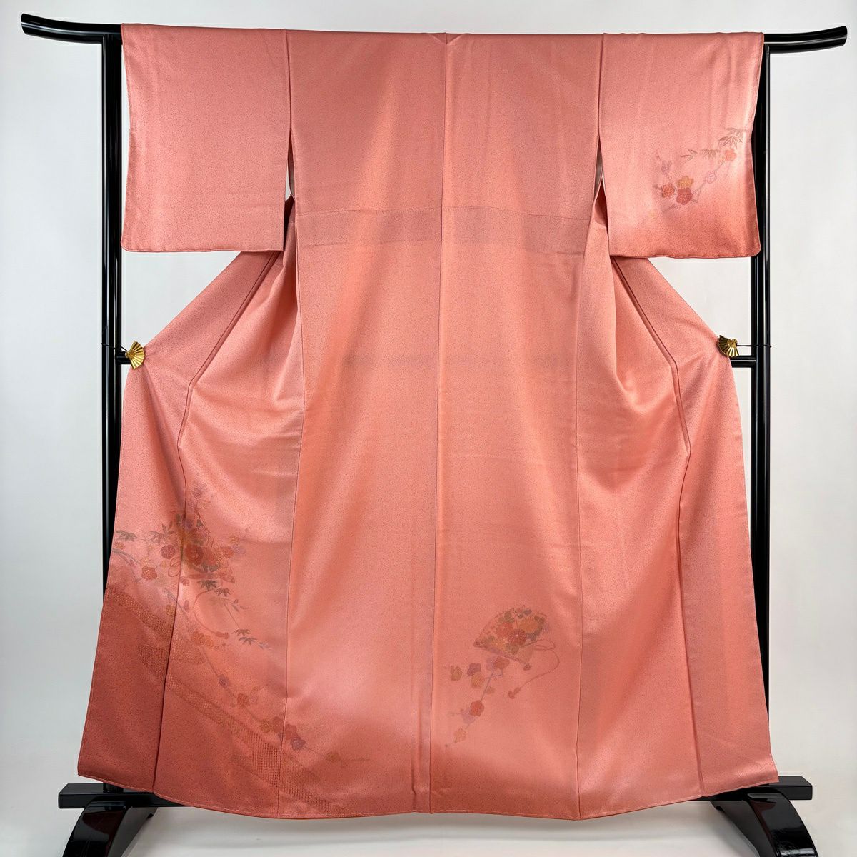 【美品】訪問服 身長162cm 袖長64cm M 雙層 檜扇子 草花紋紋 刺繡 漸層 粉紅 純蠶絲 秀品級