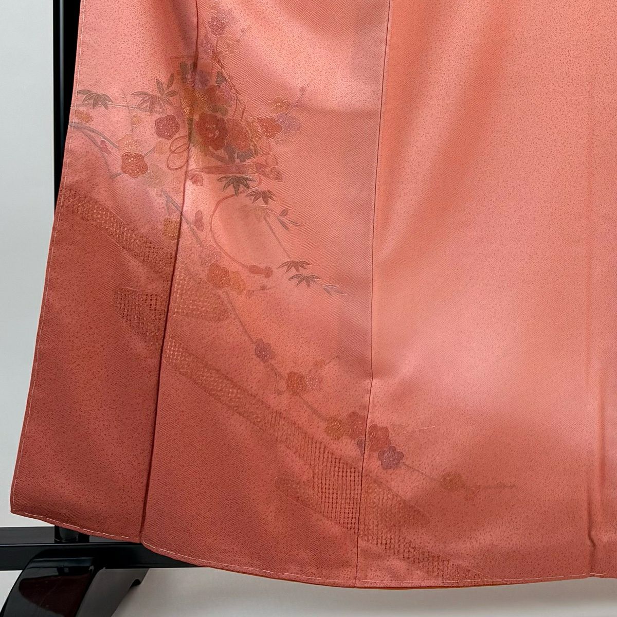 【美品】訪問服 身長162cm 袖長64cm M 雙層 檜扇子 草花紋紋 刺繡 漸層 粉紅 純蠶絲 秀品級