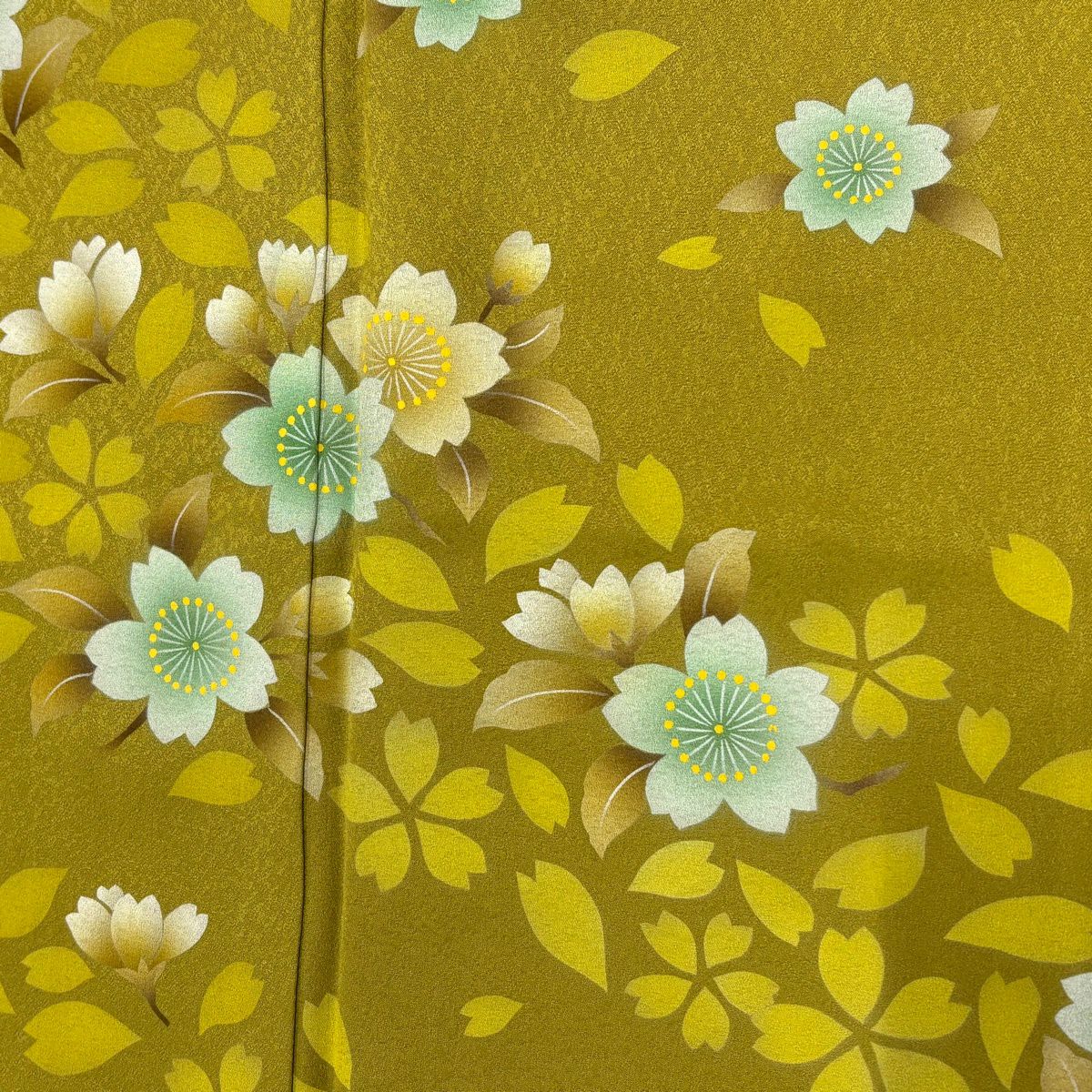 【美品】振袖禮服 身長162.5cm 袖長66cm M 雙層 樱花 樱花花瓣 鶯色 純蠶絲 優品級