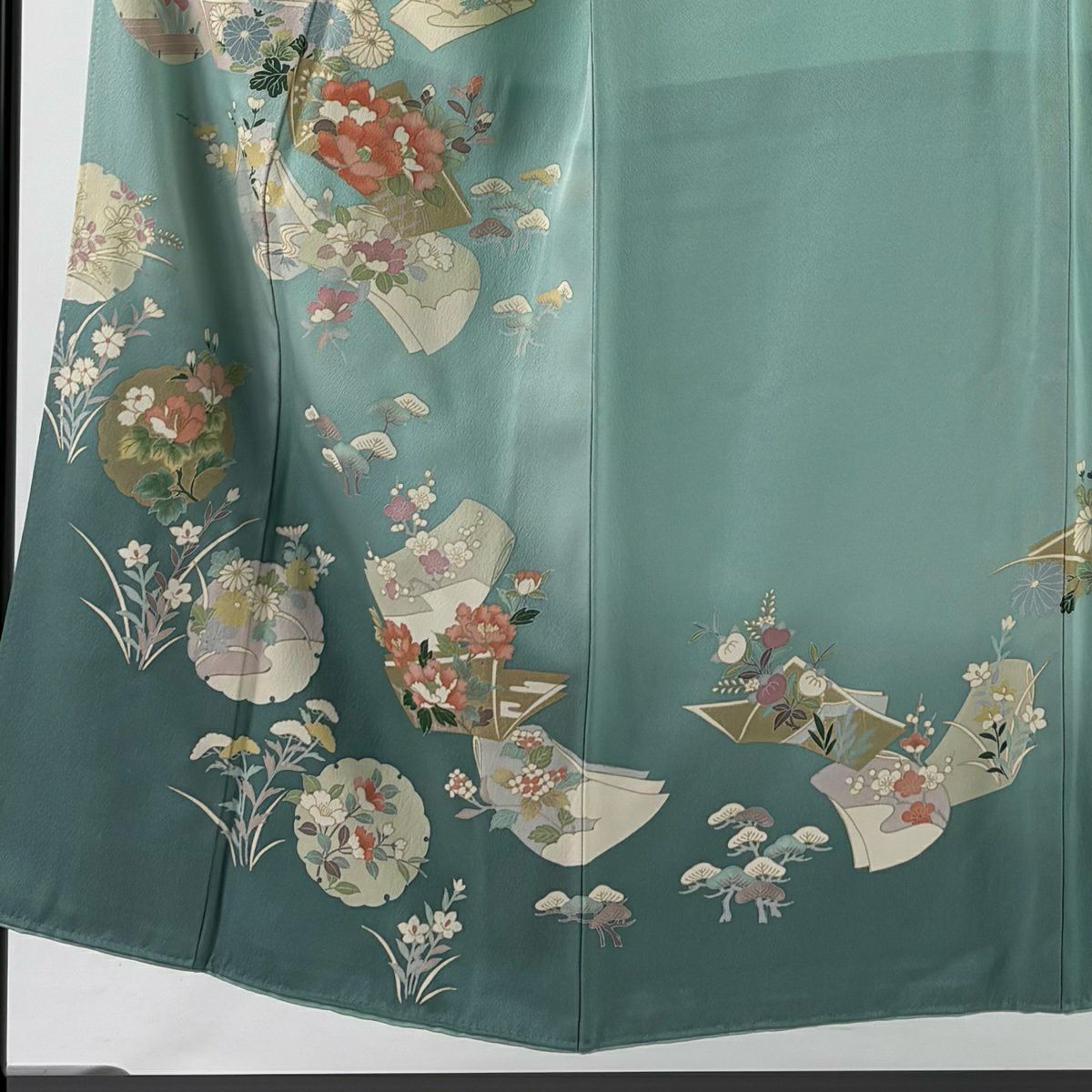 【美品】訪問服 身長151.5cm 袖長63cm S 雙層 誰が袖 草花紋紋 金銀彩 漸層 淺綠 純蠶絲 優品級