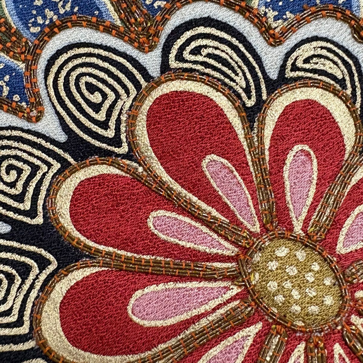 振袖禮服 身長152cm 袖長60.5cm S 雙層 菊花花 櫻花花 金絲 金銀彩 黃土 純蠶絲 優品級