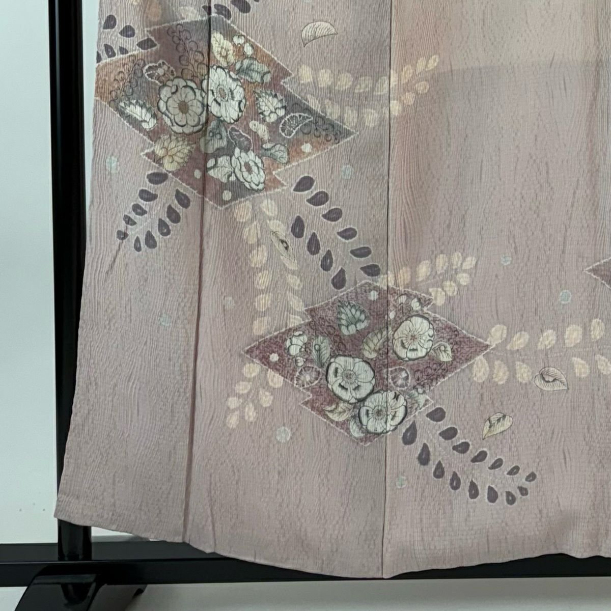 訪問服 身長157cm 袖長66cm M 雙層 辻花染 松樹川菱 絞染 淺粉色 純蠶絲 優品級