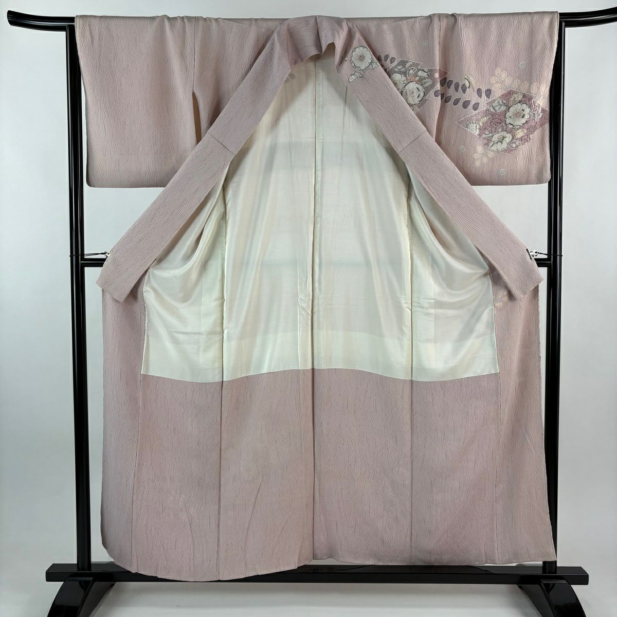 訪問服 身長157cm 袖長66cm M 雙層 辻花染 松樹川菱 絞染 淺粉色 純蠶絲 優品級