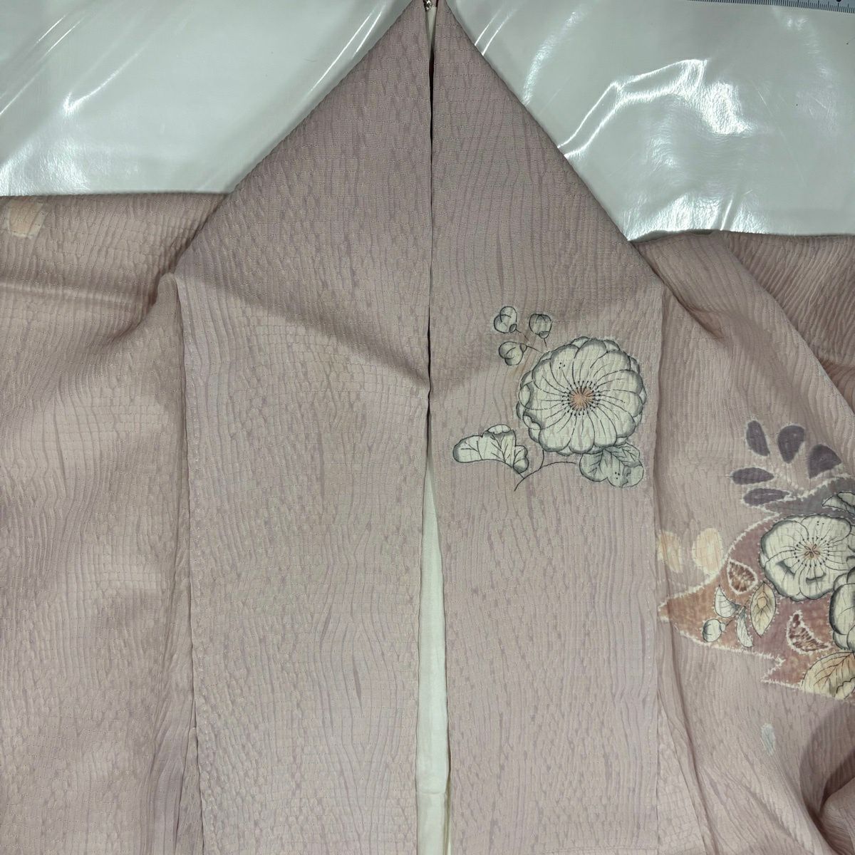 訪問服 身長157cm 袖長66cm M 雙層 辻花染 松樹川菱 絞染 淺粉色 純蠶絲 優品級