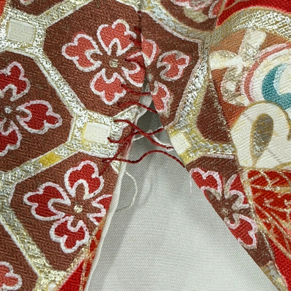振袖禮服 身長155cm 袖長64cm M 雙層 幾帳 笠松樹 金銀彩 紅 純蠶絲 秀品級
