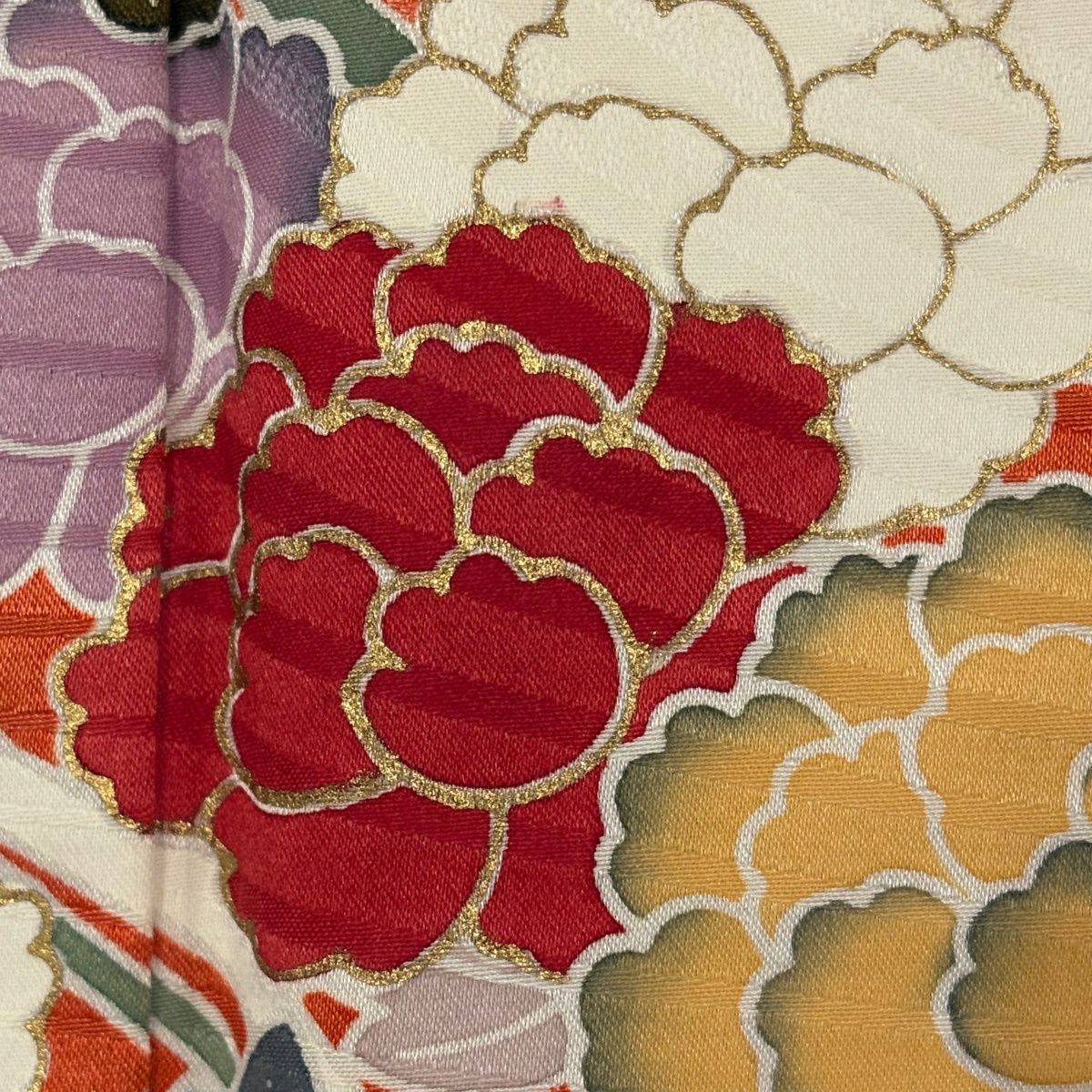 振袖禮服 身長160cm 袖長67cm M 雙層 菊花 松樹竹子梅花 金絲 金銀彩 淺粉色 純蠶絲 優品級