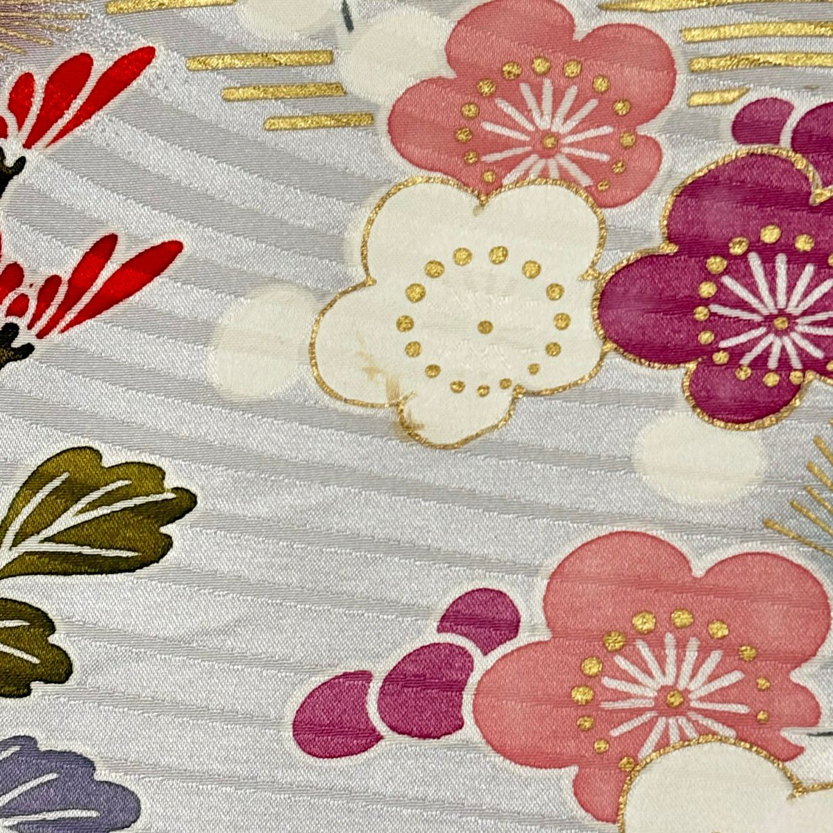 振袖禮服 身長160cm 袖長67cm M 雙層 菊花 松樹竹子梅花 金絲 金銀彩 淺粉色 純蠶絲 優品級