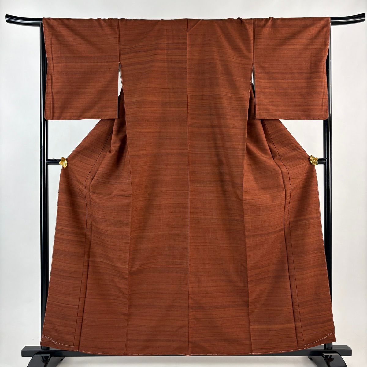 【美品】 紬織 身長158.5cm 袖長67.5cm L 雙層 縞 茶 純蠶絲 秀品級