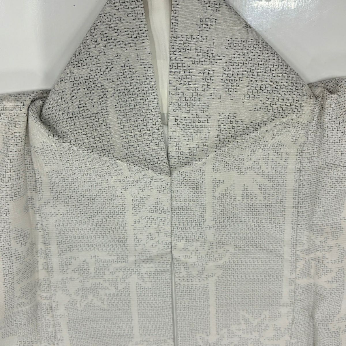 【美品】 紬織 身長160cm 袖長66.5cm M 雙層 竹子 龜甲絣 灰 純蠶絲 秀品級