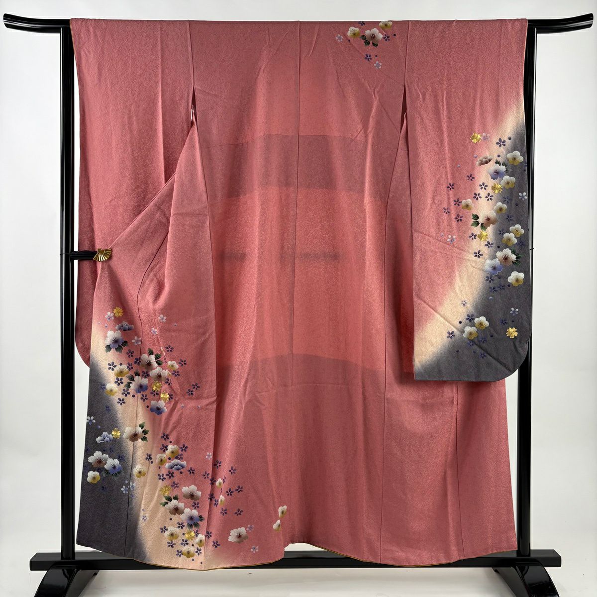 振袖禮服 身長156cm 袖長63cm S 雙層 櫻花 金絲 金銀彩 粉紅 純蠶絲 優品級