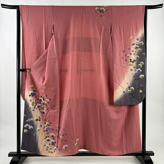 振袖禮服 身長156cm 袖長63cm S 雙層 櫻花 金絲 金銀彩 粉紅 純蠶絲 優品級
