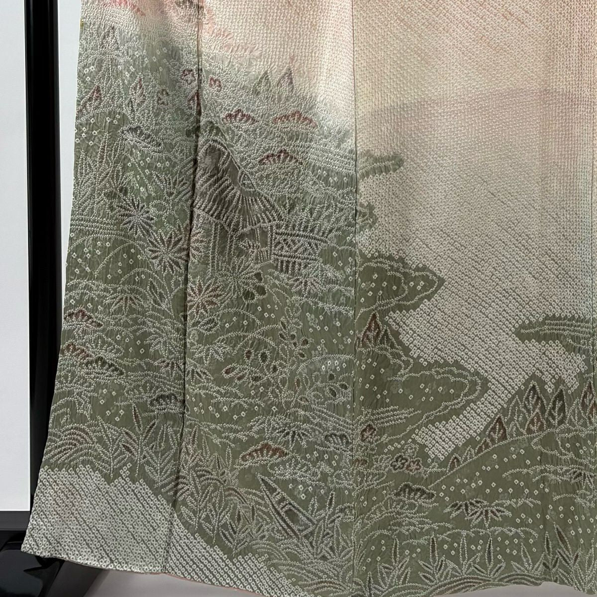 訪問服 身長163.5cm 袖長66cm M 雙層 家屋 松樹竹子梅花 絞染 分染 粉紅 純蠶絲 秀品級 一つ紋