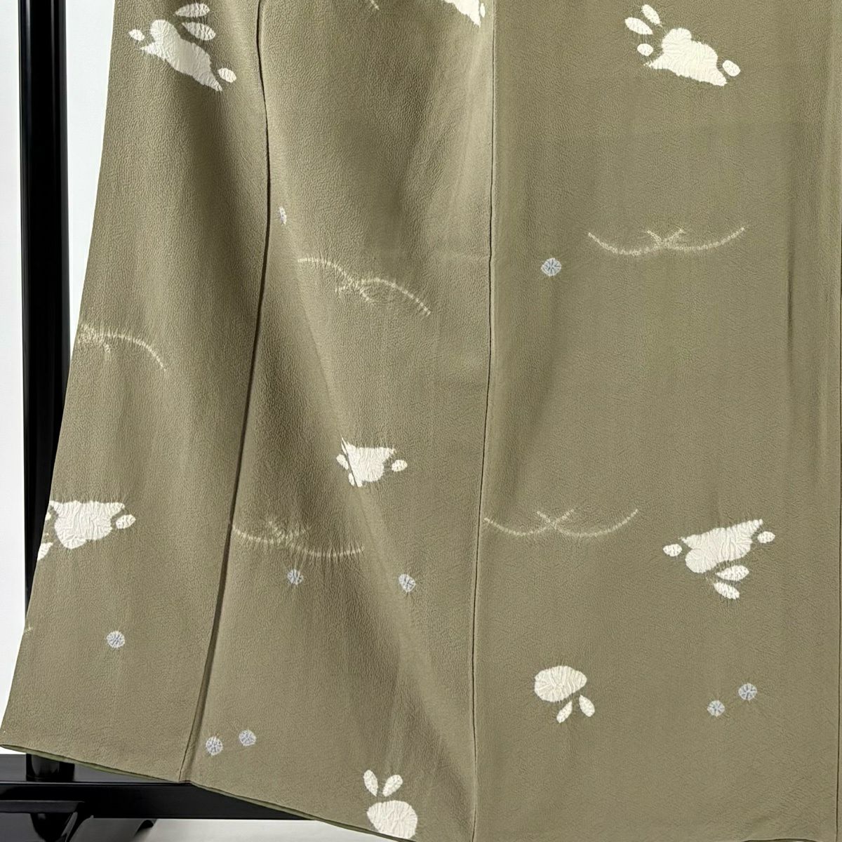 【美品】 小紋 身長159.5cm 袖長65.5cm M 雙層 兔子 露芝 絞染 灰綠 純蠶絲 優品級