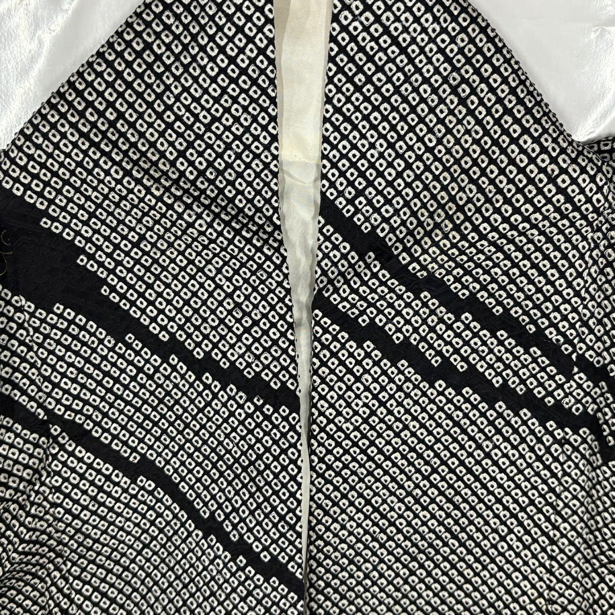 訪問服 身長152.5cm 袖長62cm S 雙層 鈴乃屋 松樹竹子梅花 絞染 金銀彩 黑 純蠶絲 秀品級