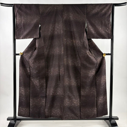 小紋 身長155.5cm 袖長65cm M 雙層 桐 地紋 焦茶 純蠶絲 名品級