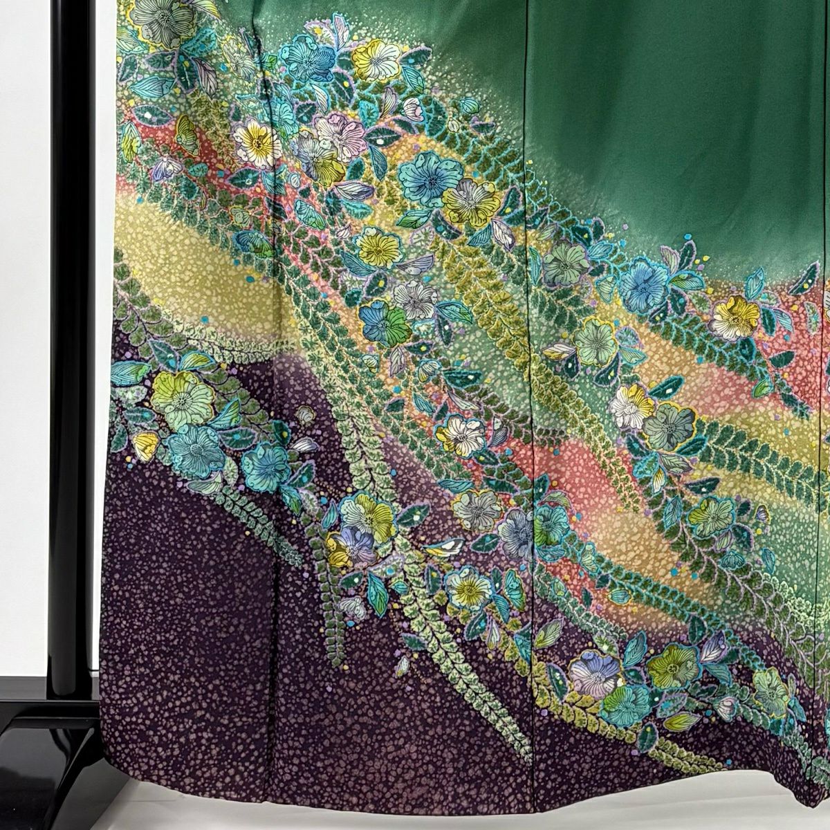 訪問服 身長163.5cm 袖長66cm M 雙層 落款あり 辻花染 金銀彩 漸層 綠 純蠶絲 名品級