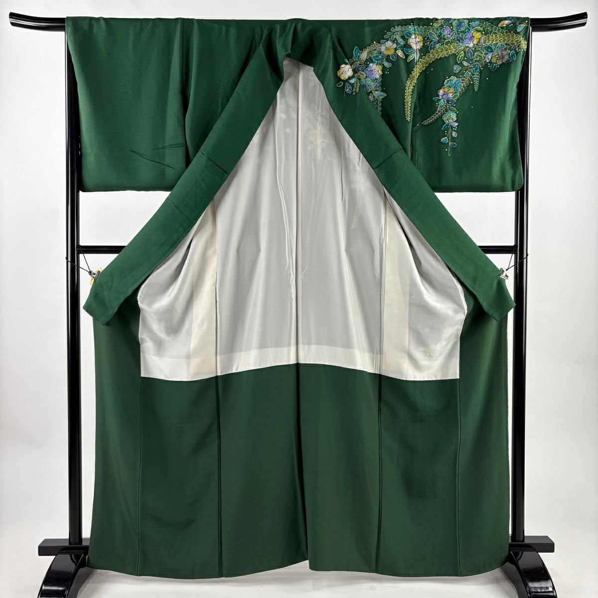 訪問服 身長163.5cm 袖長66cm M 雙層 落款あり 辻花染 金銀彩 漸層 綠 純蠶絲 名品級