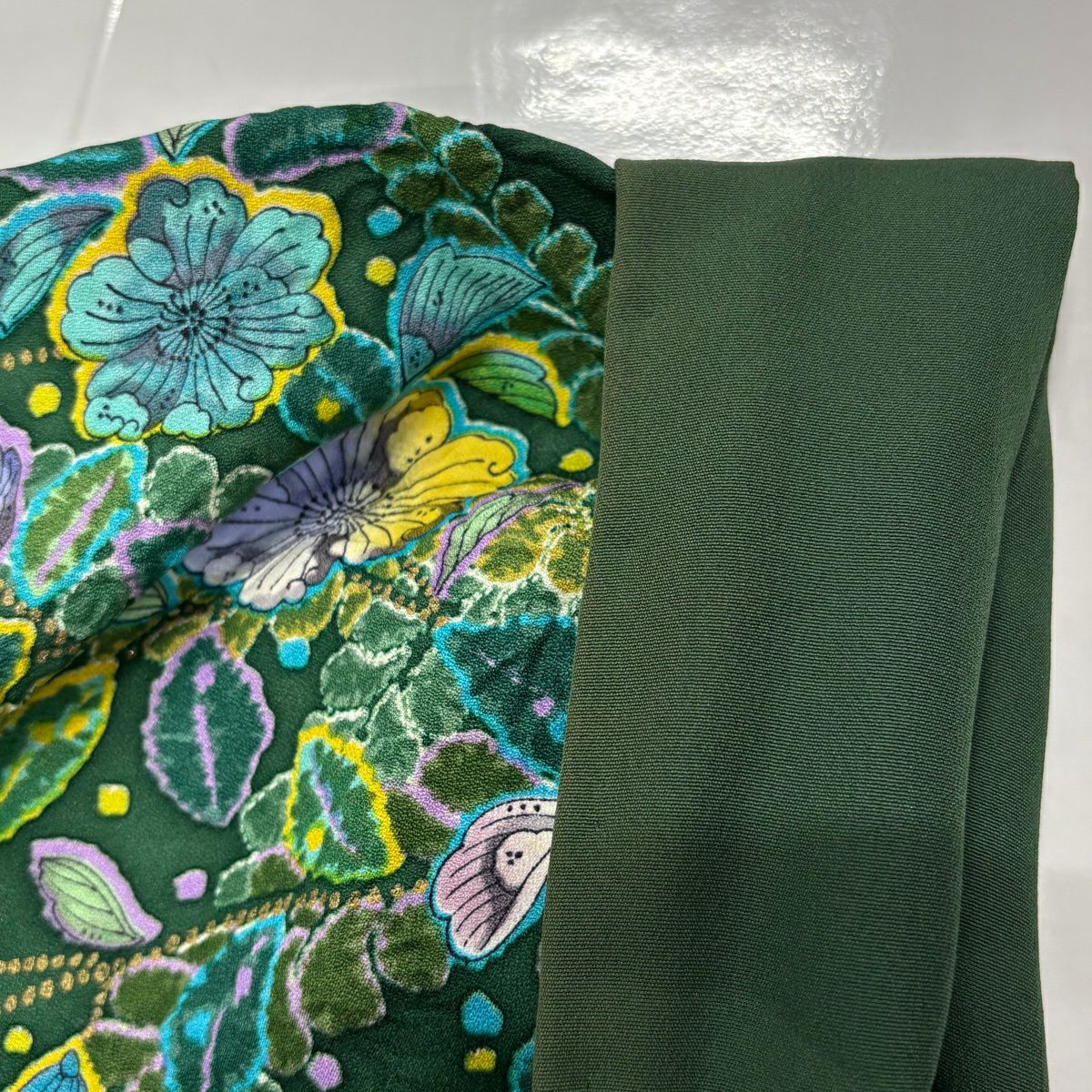 訪問服 身長163.5cm 袖長66cm M 雙層 落款あり 辻花染 金銀彩 漸層 綠 純蠶絲 名品級