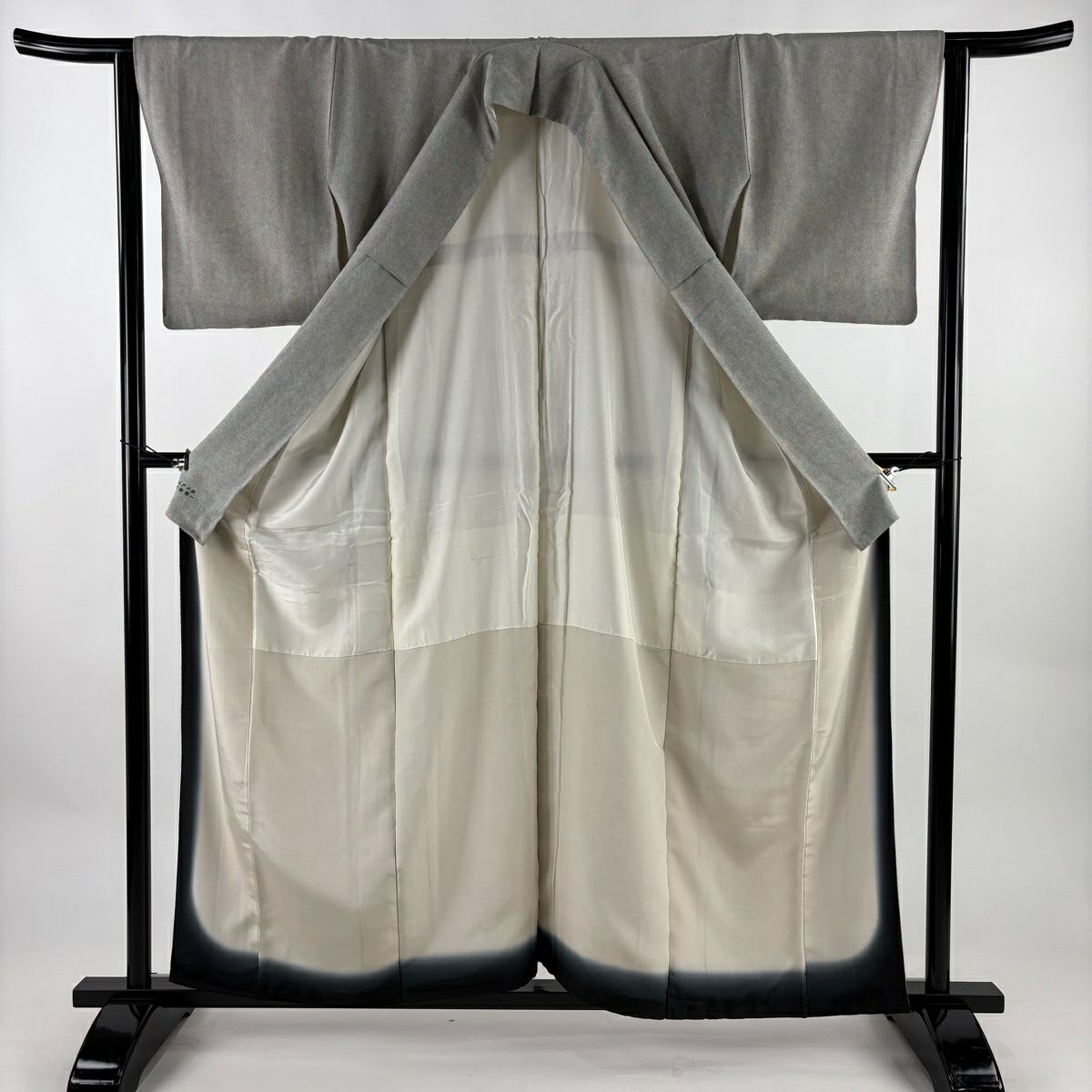 江戶小紋 身長158.5cm 袖長63.5cm S 雙層 鮫 灰白 純蠶絲 名品級