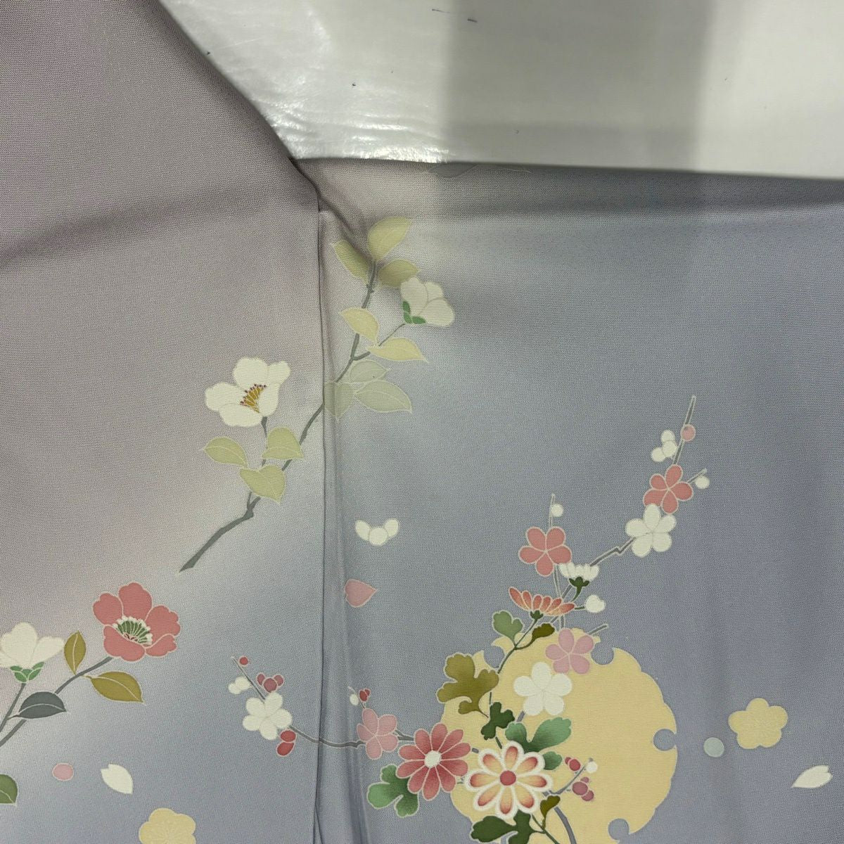 訪問服 身長155cm 袖長62.5cm S 雙層 雪輪 草花紋 金絲 金銀彩 青灰 純蠶絲 名品級