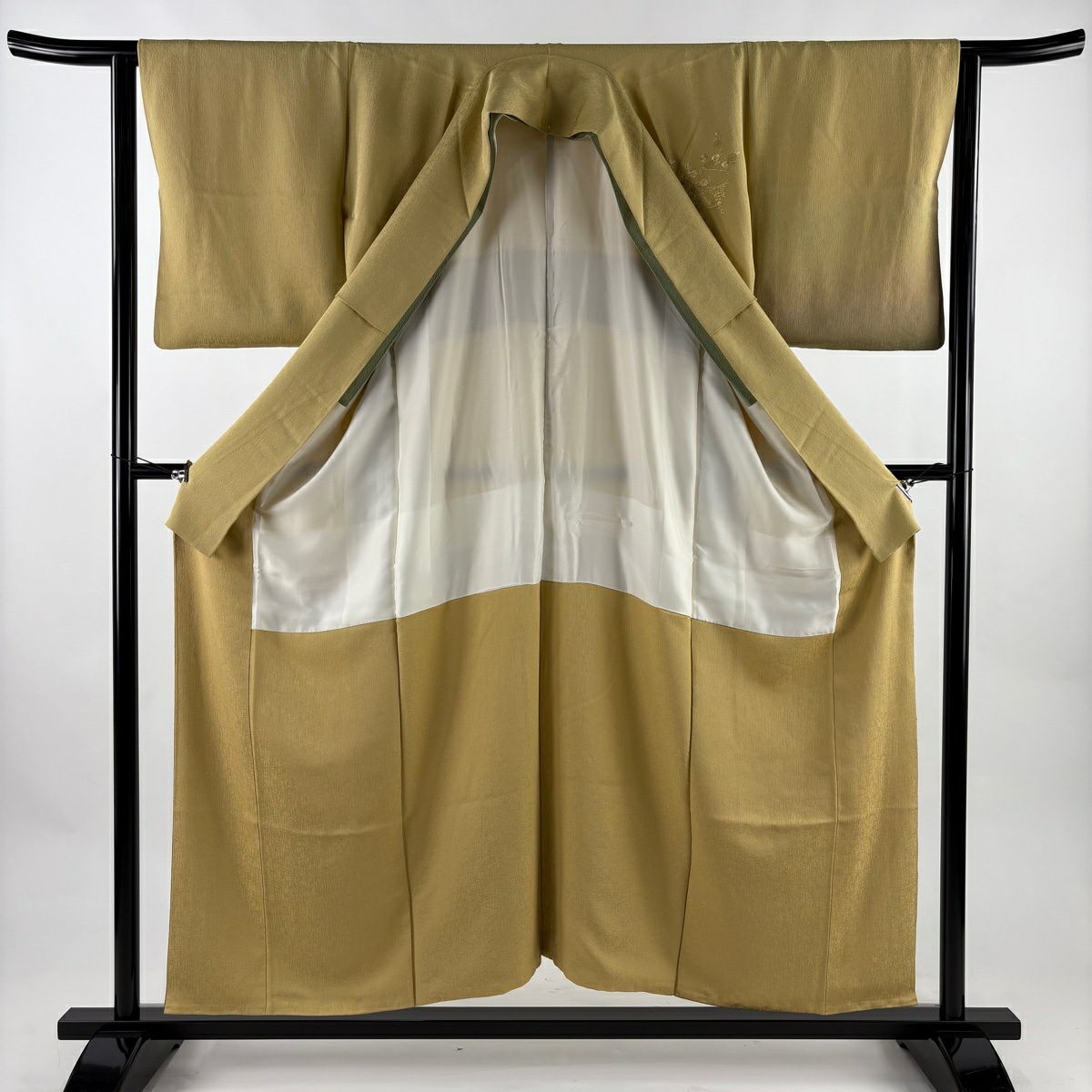 付下 身長154.5cm 袖長63cm S 雙層 雲紋 草花紋紋 金絲 刺繡 黃土 純蠶絲 名品級
