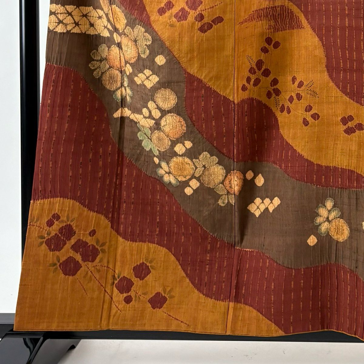 訪問服 身長159.5cm 袖長65.5cm M 雙層 滝泰 紬織織 落款あり 辻花染 縱條 絞染 染分 茜 純蠶絲 名品級