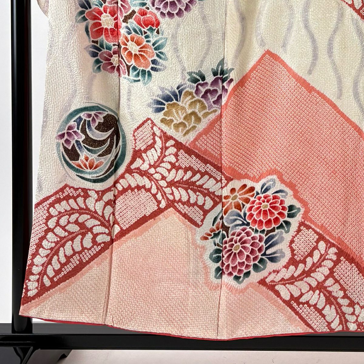 振袖禮服 身長154cm 袖長63.5cm S 雙層 花丸紋 立涌 金銀彩 絞染 粉紅 純蠶絲 名品級