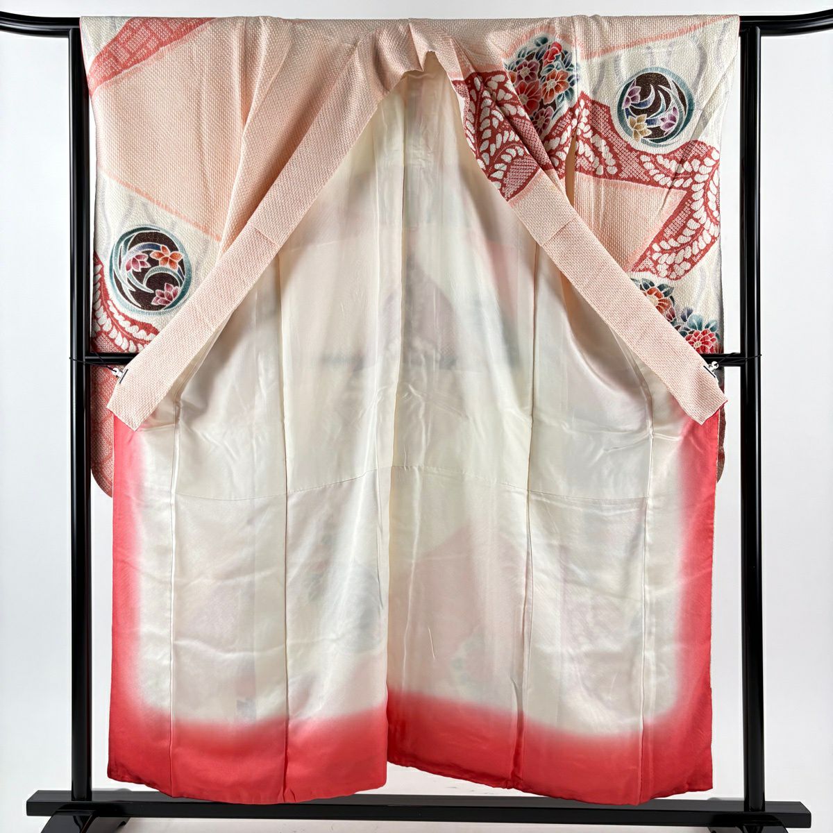 振袖禮服 身長154cm 袖長63.5cm S 雙層 花丸紋 立涌 金銀彩 絞染 粉紅 純蠶絲 名品級